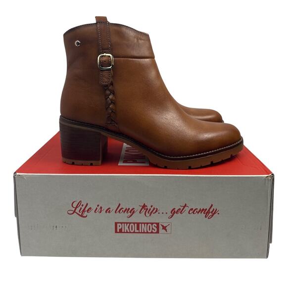 Pikolinos Llanes Ankle Boot with Buckle Women 9-9.5 40 Brandy Leather Block Heel - Picture 10 of 11